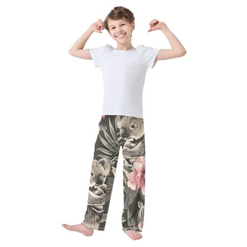 Koala Hibiscus Floral Boys Long Pants Soft Trousers Elastic Waist Kids Lounge Bottoms with Pockets S-XL3