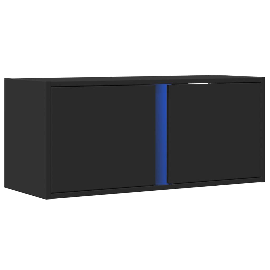 vidaXL Mobile TV a Parete con Luci LED Nero 80x31x35 cm