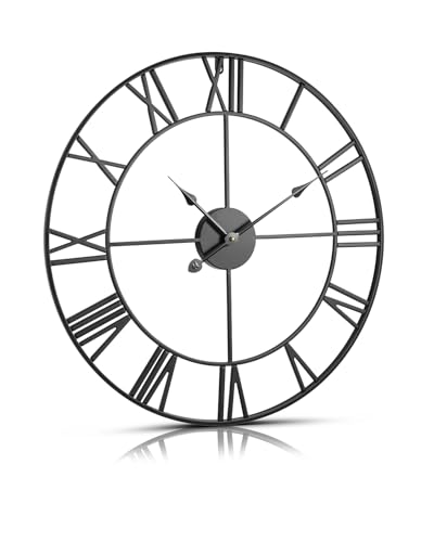 VEVOR Large Wall Clock, 24 in Wall Clock Roman Numerals, Battery Operated Non Ticking Silent Classic Decorative Round Clocks, for Living Room Bedroom Office Kitchen Dining Room Home Decor