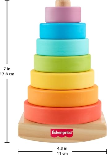 Image of Fisher-Price Wood Toddler Toy Rock-a-Stack, 8-Piece Wooden Ring Stacking Activity for Fine Motor Skill Development Kids Ages 18+ Months