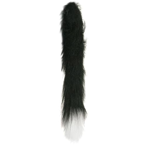 Adults Cat Tail Costume Accessory - Fluffy Black Cat's Tail with White Tip - Mens Ladies Book Week World Book Day Fancy Dress Costume Accessory