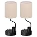 Bedside Table Lamps for Bedroom Set of 2 - Nightstand Light with AC Outlet and USB A & C for Charging, 3 Color Temperatures, Study Desk Lamp with Pen Holder & Phone Stand for Living Room/Dorm/Office