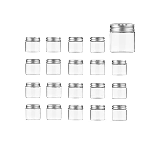 28 ml plastburkar behållare med lock tomma påfyllningsbara 30 ml runda burkar reseflaskor för kosmetika, läppbalsam, krämer, lotioner, salvor, salvor, salva (20 st, aluminiumlock)