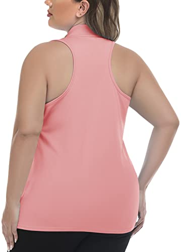 Golf Shirts Womens Golf Apparel Summer Outdoor Lightweight Spf 50+ Dry Fit Sleeveless Tennis Shirts Zip Collar Pink #TOP3