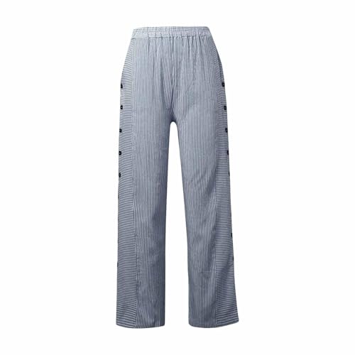 Blue Striped Linen Pants Women Capris Pants for Women Summer Casual Fashion Solid Colors Straight Wide Leg Cropped Pants with Pockets3
