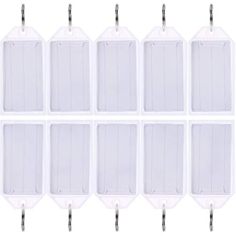 50 Pack White Plastic Key Tags With Split Ring Holder Label Window Luggage Label Tags Key Ring Keychain Cover