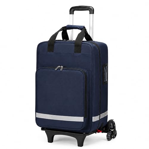 SAYEYBU MaletíN MéDico con Ruedas, BotiquíN De Primeros Auxilios Grande VacíO con Carrito Desmontable, Maleta PortáTil para Enfermeras, para Profesionales De La Salud,Azul