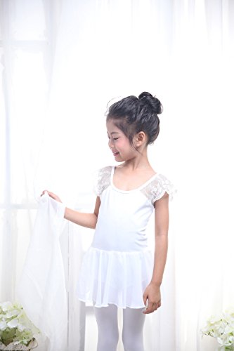 Girl's Lace Sleeve Cotton Skirted Leotards V Back Black Ballet Dance Dress4