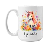 Custom Unicorn Coffee Mug, Personalized Choose Name Unicorn Ceramic Mug Gifts For Girls Daughter, Magic Unicorn Mug, Unicorn And Flowers Tea Cup for Kids, Customized Unicorn White Mugs 11oz 15oz