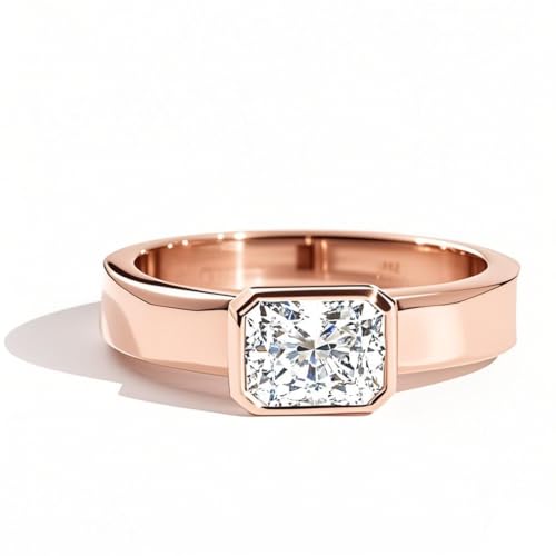 Personalized 925 Sterling Silver 1-3 ct Classic Radiant Cut Lab Grown Moissanite Diamond Bezel Set Side Stone Engagement Ring D Color VVS Clarity Size 3 to 15 for Women3