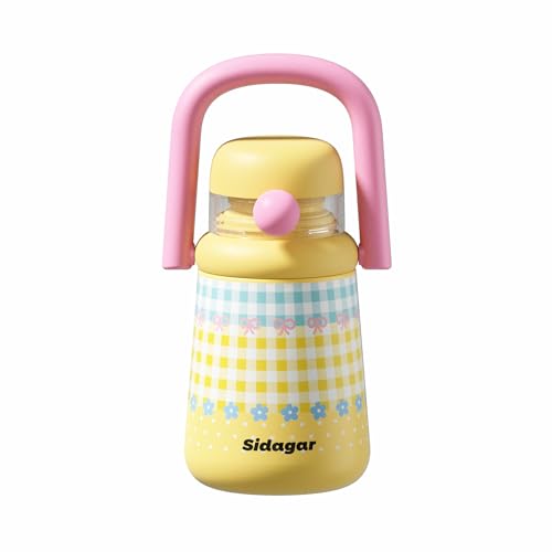 Sidagar 27 oz Insulated Tumbler with Flip Straw, Water Bottle with Handle and Lid, Kids Stainless Steel Vacuum Travel Mug, Leak-Proof, Cute Cups for Women School Birthday Gift, Yellow