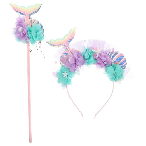 Diadema de Sirena con Varita Mágica de Lentejuelas para Accesorios de Cosplay