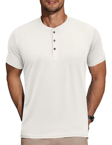 Image of COOFANDY Men's Henley Shirts Short Sleeve Casual Basic Tee Summer Button Henley Soild T Shirts