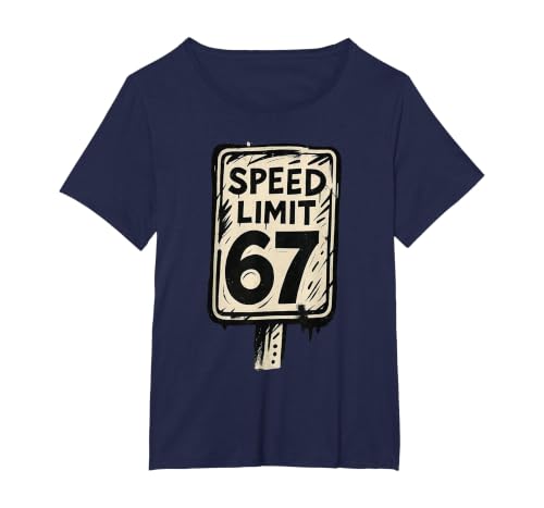 67 Speed Limit Sign Gen Alpha 67 Meme T-Shirt, Women's Plus, Navy Blue, 3X
