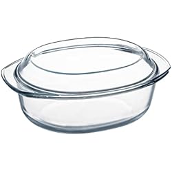 Cacerola Para Microondas Cacerola ovalada de vidrio con tapa, cacerola pequeña de vidrio con tapa, cacerolas de vidrio con tapas de vidrio, cacerolas de vidrio para microondas (1 litro ovalado)