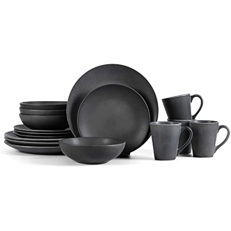 Stone Lain Grao Stoneware 16-Piece Dinnerware Set, Grey