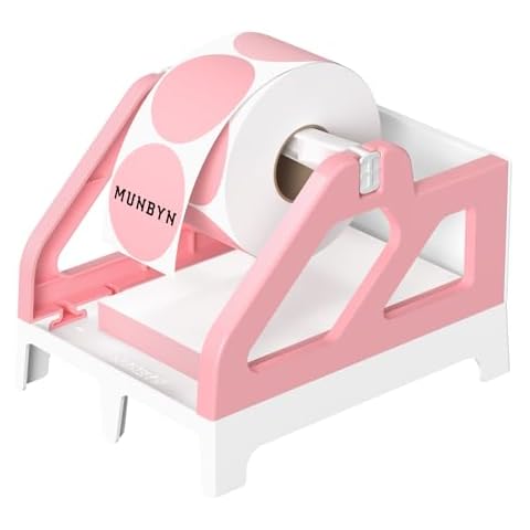 MUNBYN Label Holder for Rolls and Fan-Fold Labels, Shipping Label Roll Holder for Desktop Label Printer Shipping Supplies Industrial Labels, Pink Cover