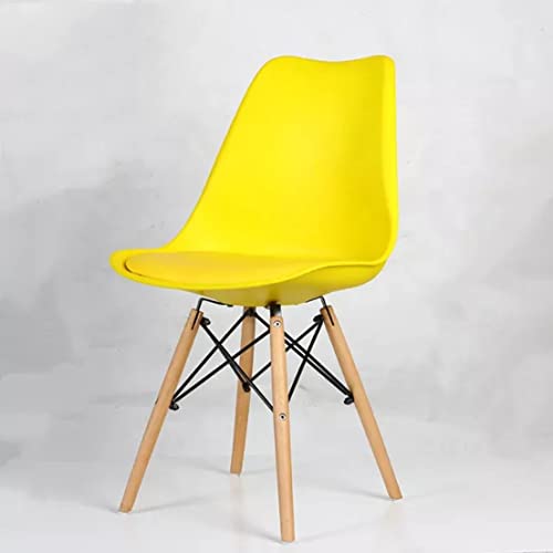 Image of Set of 4 Modern Style Mid Century Modern Dinning Room Cafe Hotel Office Wooden Legs Chair (Yellow with Cushion)