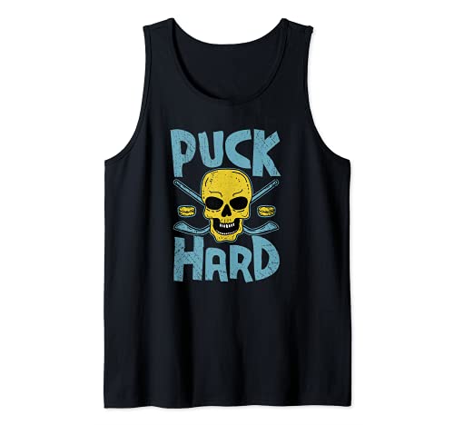 Puck Hard, Funny Ice Hockey Skull pun Camiseta sin Mangas