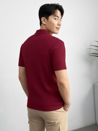 Image of madfrog Men's Solid Polo Neck Half Sleeve T-Shirt - Soft & Breathable Cotton Blend, Regular Fit Comfortable Casual Top for Office