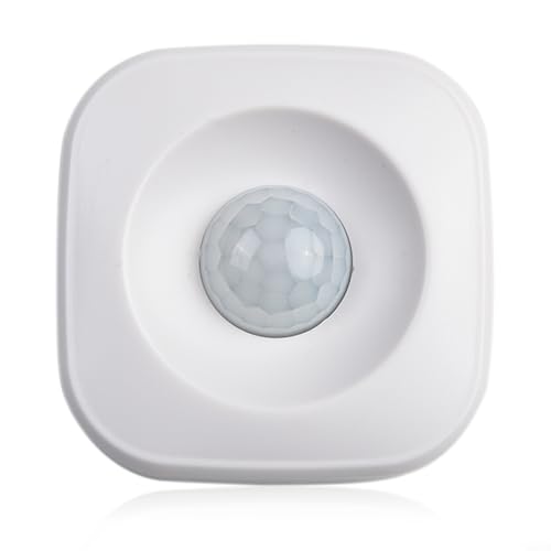 Desiumite Sensor de movimiento PIR inalámbrico con WiFi de 2.4 GHz, compatible con detección de 7 m, control remoto a través de smartphone, seguridad interior del hogar, blanco ()