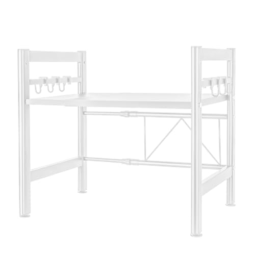 DWDHYEAN Estantería Extensible para microondas, estantería de Cocina, de pie, para microondas, de pie, Organizador de Cocina, con 6 Ganchos, Organizador para encimeras de Cocina (Blanco, un-Nivel) - imagen 4