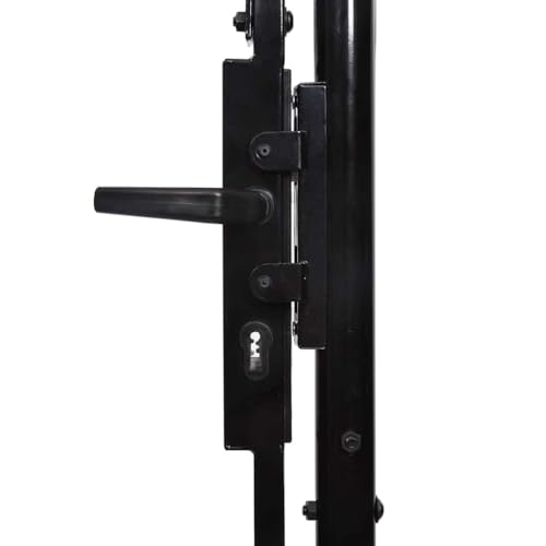 vidaXL Fence Gate Boxtel, Metal Fence Post for Outdoor Patio Backyard Lawn Landscape, Garden Gate with Arched Top, Steel 39.4"x39.4" Black Single Door - Thumbnail 5