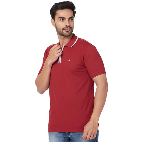 Image of Park Avenue Men's Slim Fit Solid Pattern Cotton Blend Half Sleeve Polo Neck Casual T-Shirt
