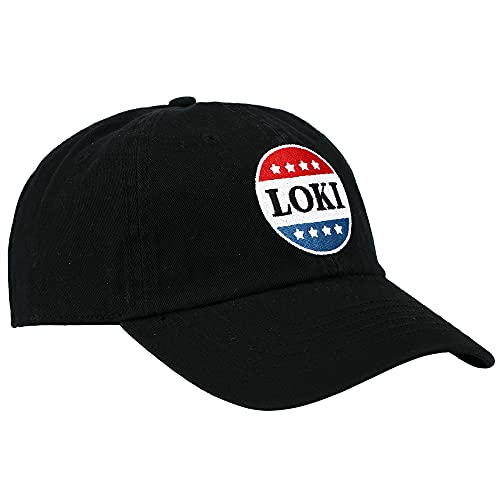 Bioworld Loki Red White And Blue Button Embroidered Black Cotton Twill Hat #TOP1