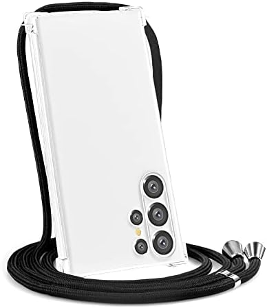YESPURE Galaxy S23 Ultra Crossbody Clear Case: Adjustable Lanyard, Soft TPU, Anti-Yellow, Shockproof - Black