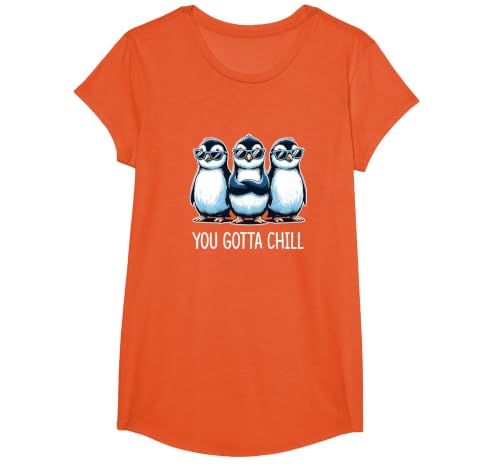 You Gotta Chill - Cool Penguins - T-Shirt, Girls, Orange, Large