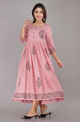 Image of TARANJAL Women's Rayon Anarkali Hand Block Printed Kurti