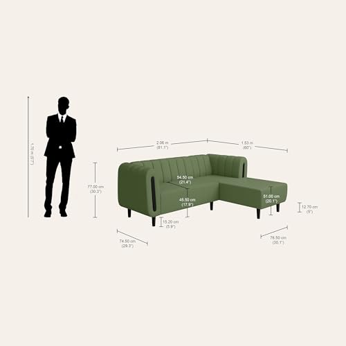 Image of Interio by Godrej Paramount L-Shape 3 Seater Left Hand Side Fabric Sofa, 1-Year Warranty, Solid Wood, Green
