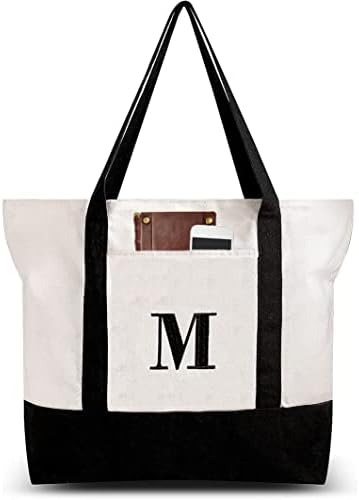 Canvas Bag, Personalized Initial Canvas Beach Bag, Canvas Bag With Zipper Bag, Practical Canvas Bag For Women, Mom, Teachers, Friends, Bridesmaids