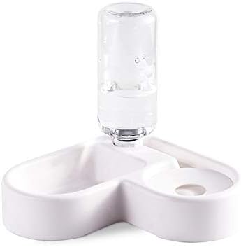 Dog Cat Double Bowls, Pet Food and Water Feeder Bowls with Automatic Water Bottle No-Spill Resin Station for Cat Small Dog Puppy Kitten Rabbit