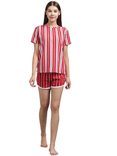 Image of KOTTY Pure Cotton Yellow and Red Striped Women Night Short - Pack of 2 (Yellow&Red)