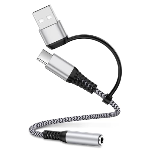 �y2-in-1 USB+Type-C �ϊ��z 3.5mm �C���z���W���b�N �A�_�v�^�[ 0.12m �i�C�����ґg �O�t�� DAC �T�E���h�J�[�h �n�C���] �ʘb/�^���Ή� iPhone17/16/15 Galaxy S26/S25/S24 Pixel Wi