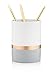 Essentra Home Day and Night Collection White and Grey with Gold Stripe Bathroom Tumbler Cup for Vanity Countertops Also Great As Makeup Brush Holder and Pencil Pen Holder