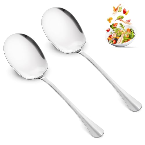 JIEYAO 9.8“ Large Serving Spoons Stainless Steel, 2 Pcs Metal Solid Cooking Spoon, Foodgrade Serving Utensils of Spoons Set Big Ladle Catering Spoons for Salads Pasta Platters Mashed Buffets(Square)
