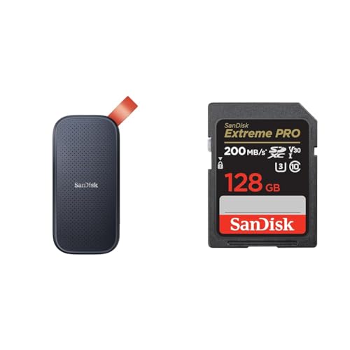 SanDisk 1TB Portable SSD - up to 800MB/s Read Speed, USB 3.2 Gen 2 & 128GB Extreme PRO SDXC card + RescuePRO Deluxe, up to 200MB/s, UHS-I, Class 10, U3, V30