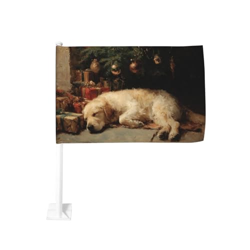 Golden Retriever Dog Sleeping Christmas Tree Car Flag Outdoor Window Clip 30 x 45 cm Decoración de coche de doble cara