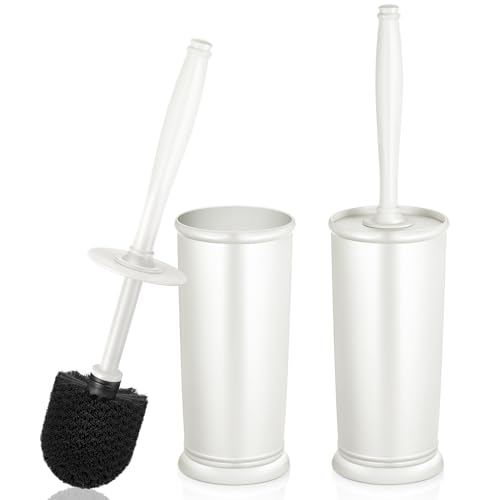 Image of Toilet Bowl Brush Holder Set: 2 Pack Modern Deep Cleaning Bathroom Toilet Scrubber with Caddy for Rv - Rim Decorative Accessories Cleaner Brushes for Toilet (C-White) 3