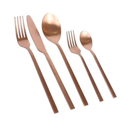 Argon Tischware 20 Stück Besteckset aus Edelstahl - Kupfer - Essen Gabeln Messer Löffel Hochglanzpoliert Metall 4-Person Tisch Gabel Messer Löffel...