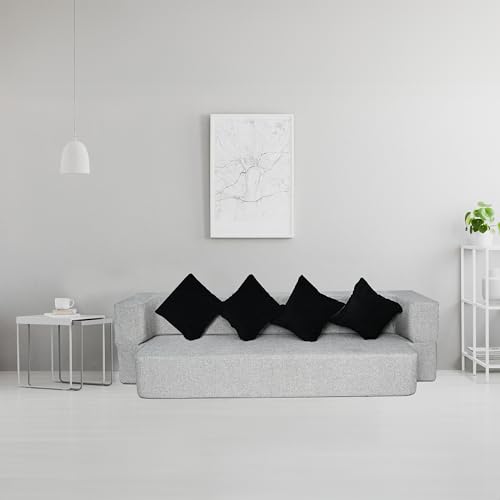 Image of Seventh Heaven 4 Seater Sofa Bed 78x44x10 inch Jute Fabric with 4 Cushions 4 Seater Double Foam Fold Out Sofa Cum Bed (Finish Color - White. Delivery Condition - Pre-Assembled)