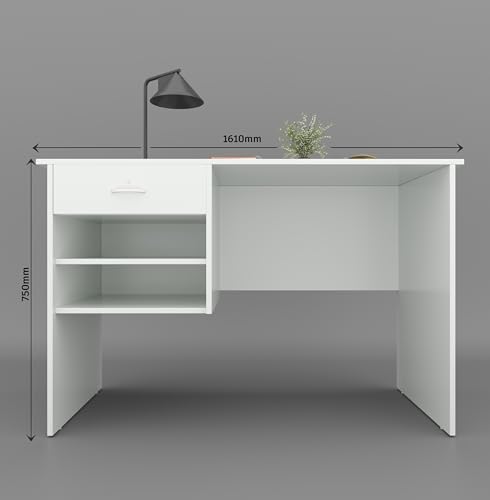 Image of 116x75x56CM Engineered Wood Verto Study & Office Table with Smooth Lockable Drawer and 2 Shelves for Storage | Sturdy DIY Counter, Commercial Table- White