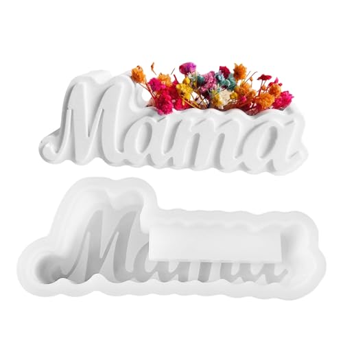 Molde de resina del Día de la Madre, Moldes del Día de la Madre para resina epoxi,Mama de la letra Mama Molde de silicona | Molde de almacenamiento de soporte para lápiz, de silicona de olla de flores