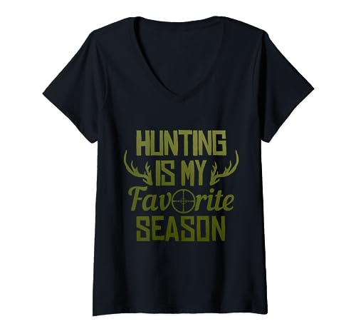 Hunting Is My Favorite Season Whitetail Buck Deer Elk Hunter V-Neck T-Shirt