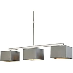 Lamparas Colgantes Grises QAZQA Moderno Lámpara colgante gris - VT 3 Textil/Acero Cuadrada/Alargada Adecuado para LED Max. 3 x 60 Watt