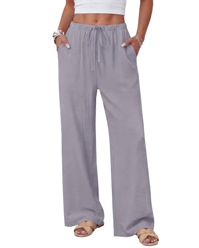 Image of ZOOSIXX Wide Leg Pants for Women - Palazzo Flowy Lounge Lightweight Summer Drawstring Trousers with Pockets Beach Vacation