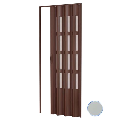 Porte accordéons pliante intérieur en kit avec verre en PVC Grise 82x210 cm mod. Sonia